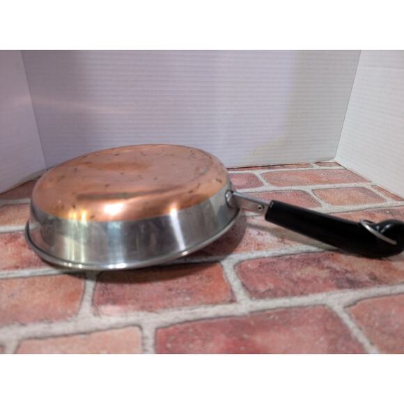 Vintage Revere Ware 9" Inch - 79 Copper Clad Bottom Skillet Sauté Pan ~ No Lid - Picture 5 of 7